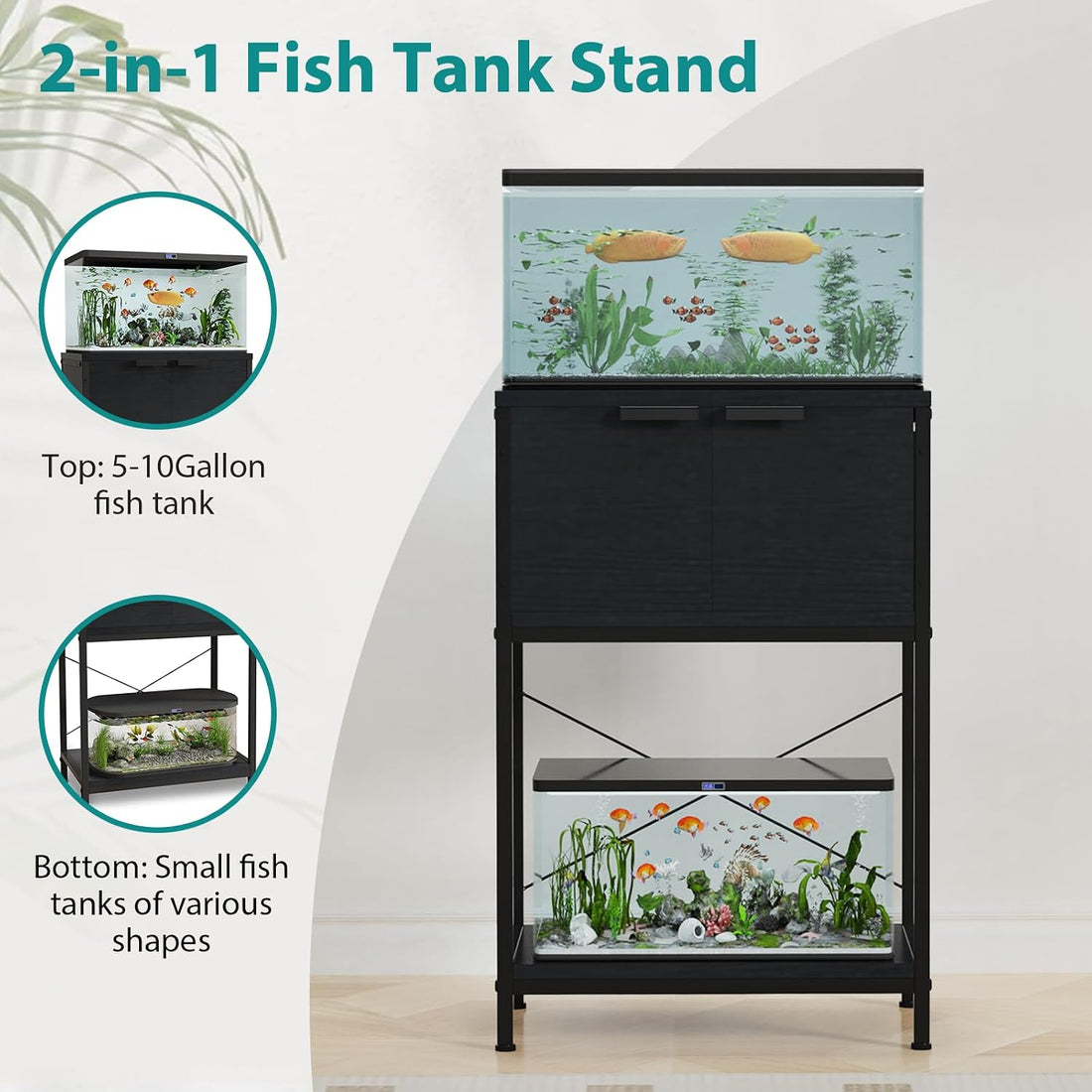5-10 Gallon Fish Tank Stand with Cabinet Storage for Aquarium Stand