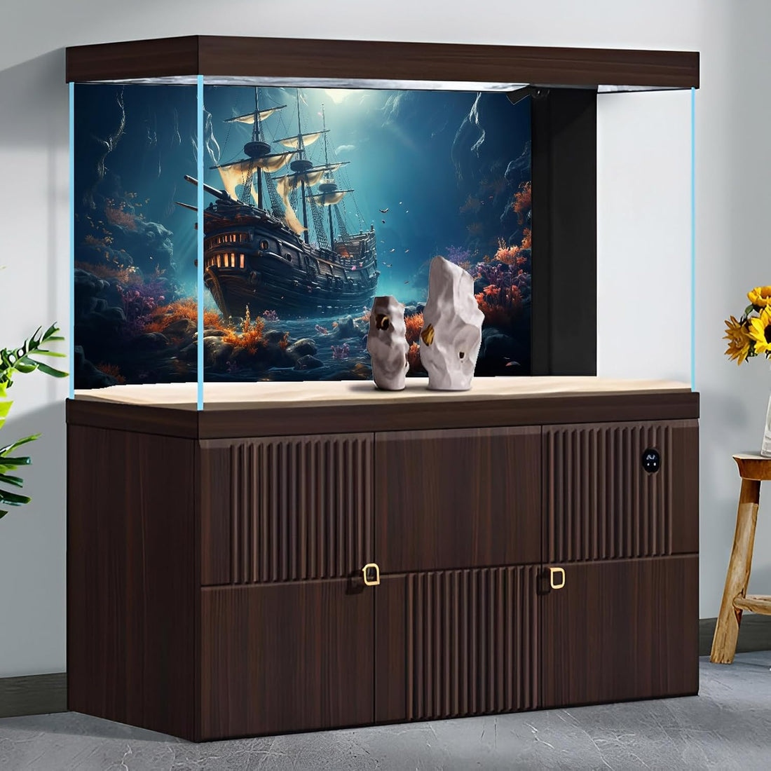 Sunken Ship Aquarium Background Undersea Pirate Shipwreck Fish Tank