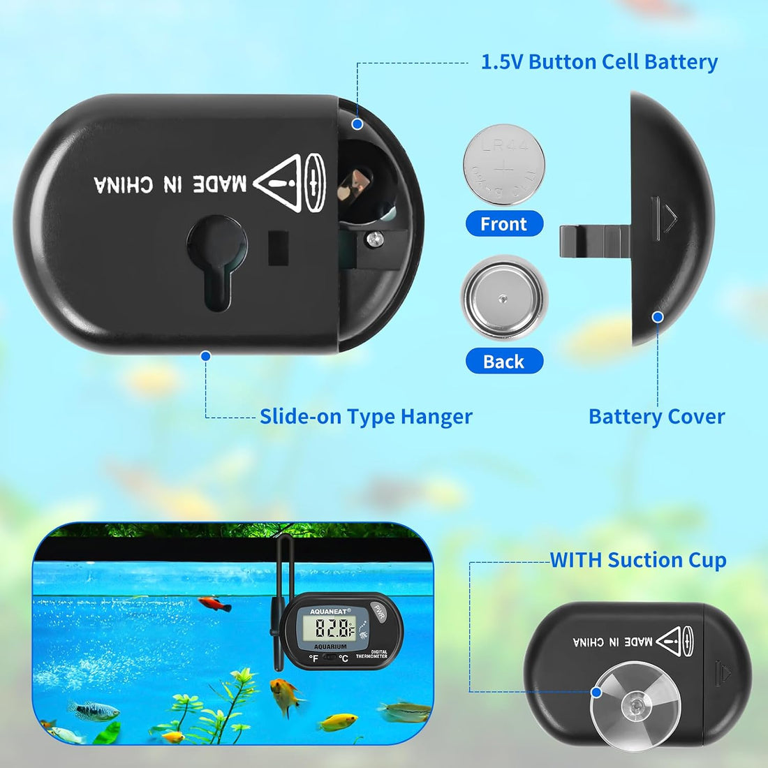 AQUANEAT Aquarium Thermometer, Fish Tank Thermometer