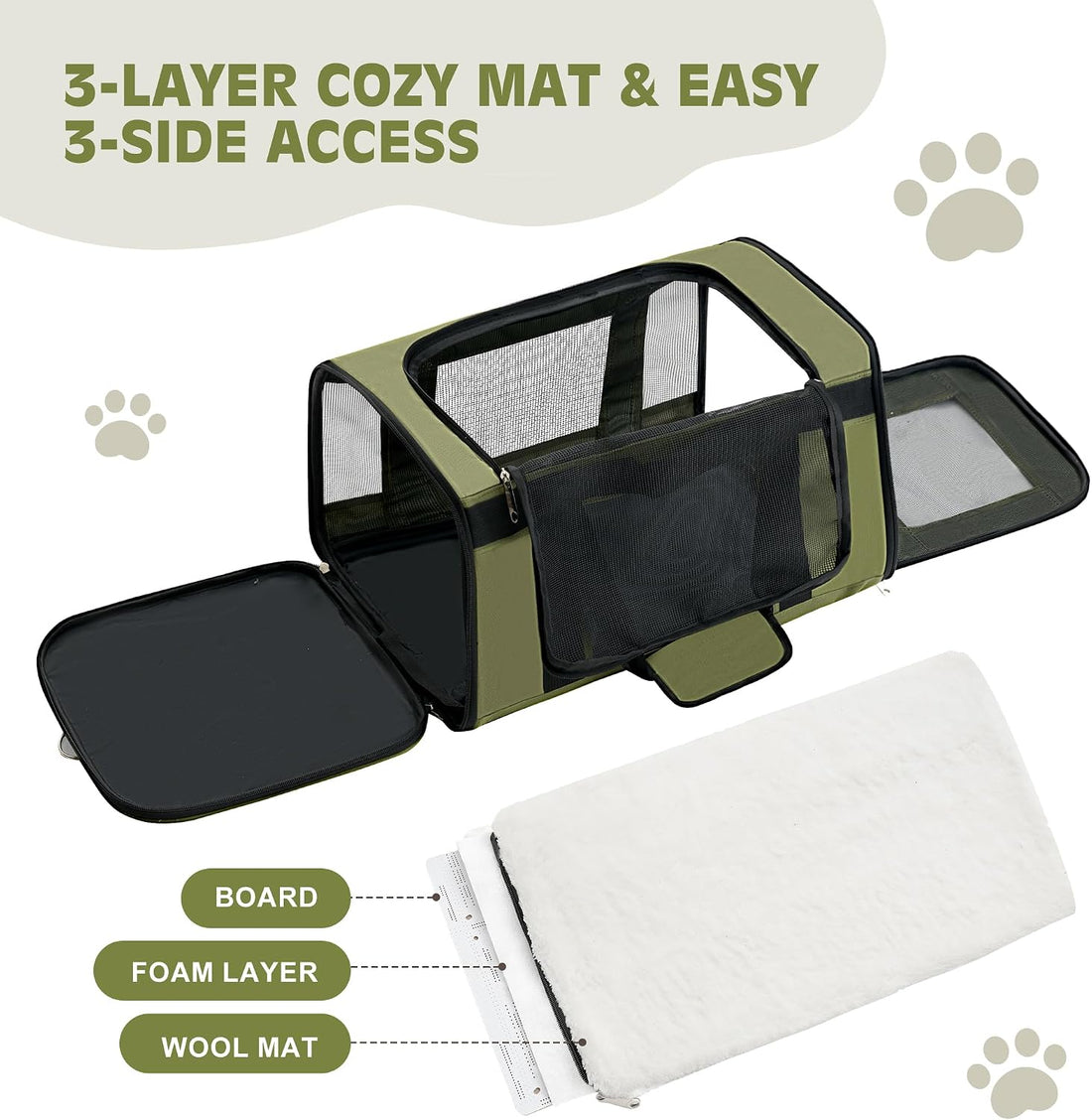Extra-Large Cat Carrier, Soft-Sided Collapsible Pet Carrier up to 22