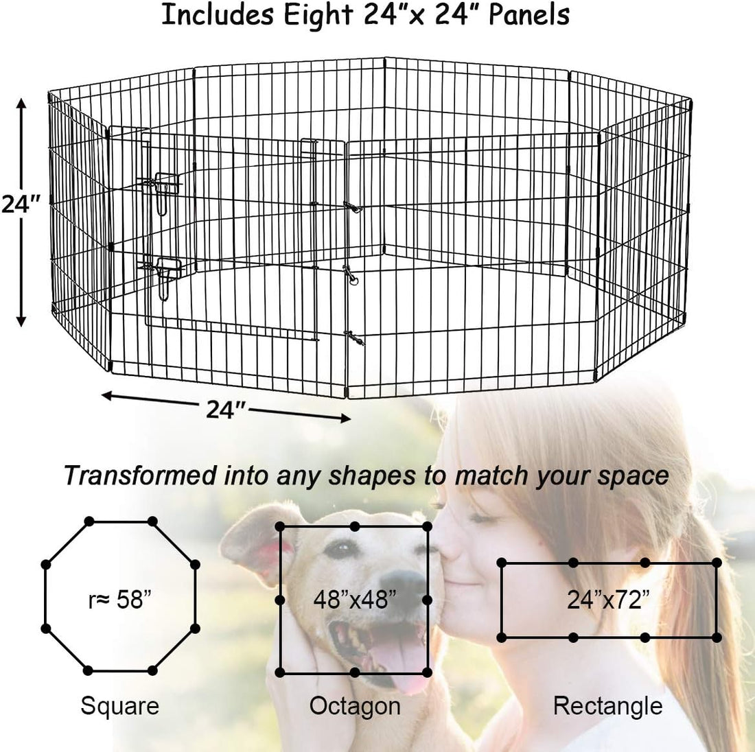 Artmeer Dog Playpen 24" H, 8-Panel Rustproof Foldable Pet Fence