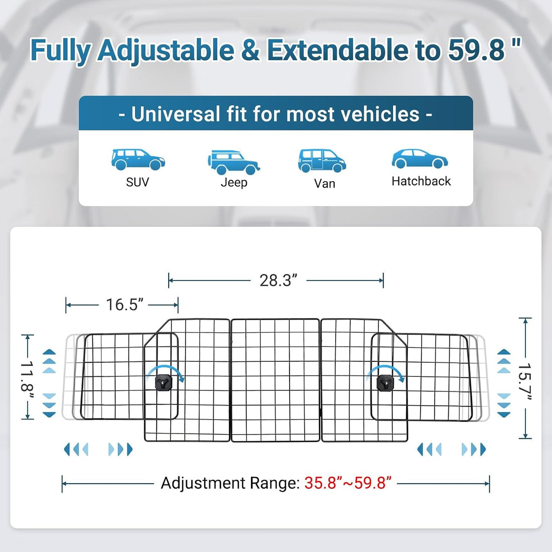 rabbitgoo Dog Car Barrier for SUVs, Adjustable Large Pet Gate