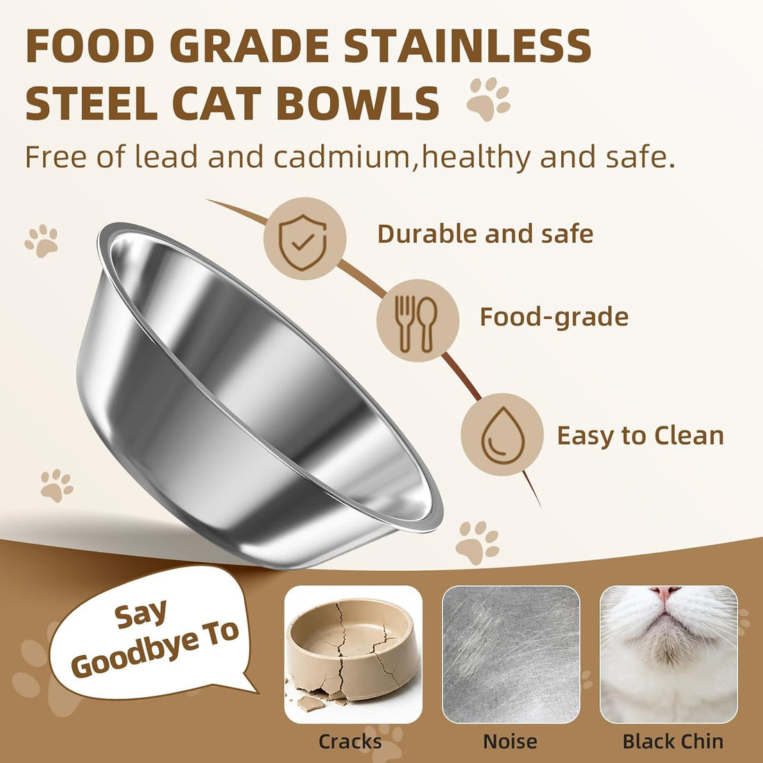 Elevated Cat Bowls, 2P Raised Cat Food and Water Bowl Set for Indoor