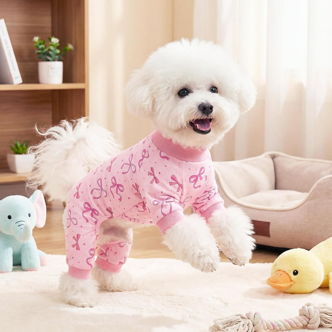 Dog Pajamas for Small Medium Dogs Pjs Pink Bow Dog Onesie Breathable