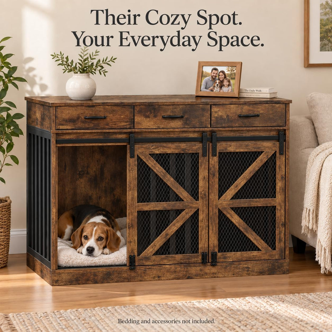 kepptory Furniture Dog Crate for Medium or 2 Small Dogs, Wooden Kennel