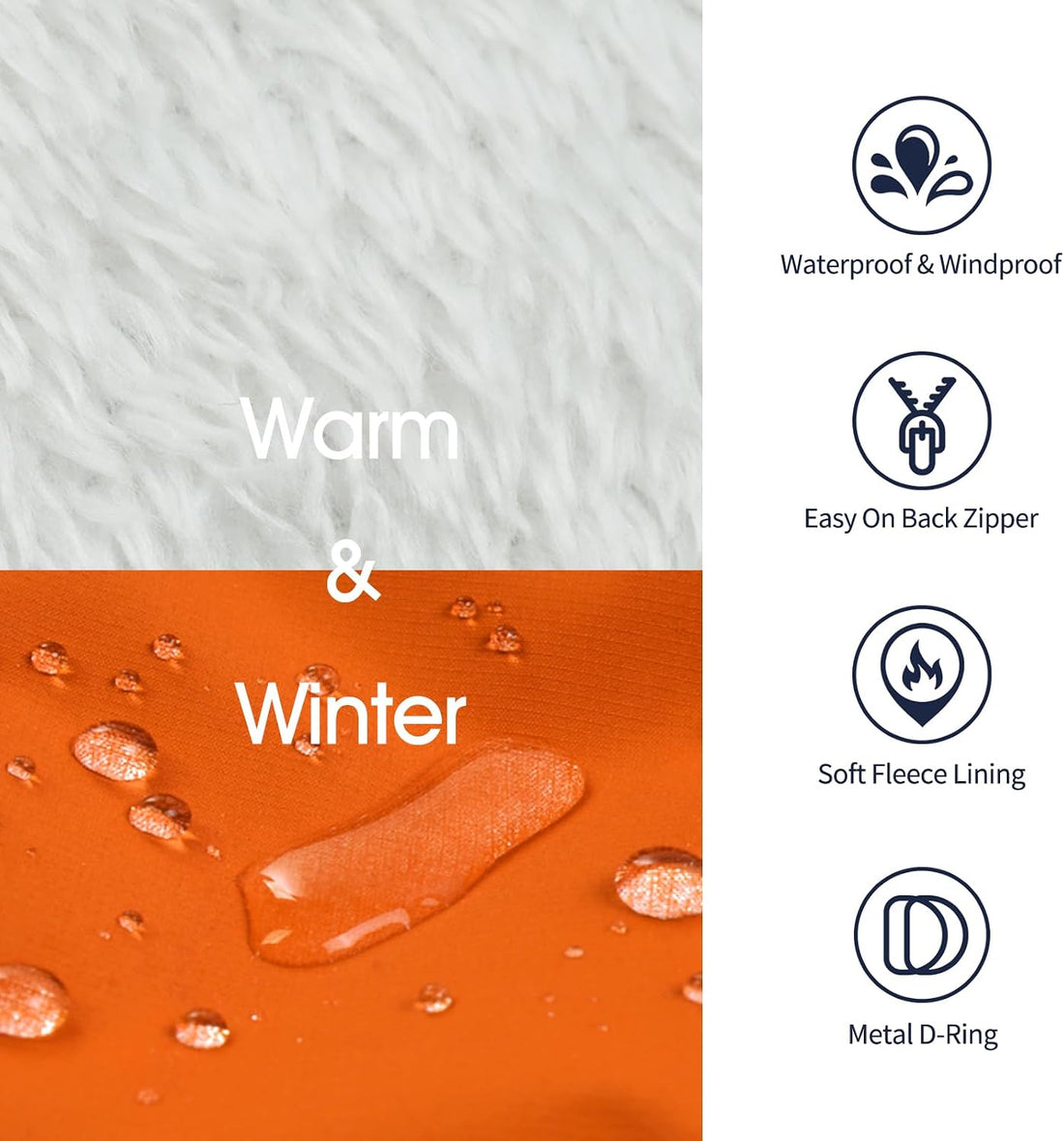 Dog Winter Coat Waterproof - Orange,Medium