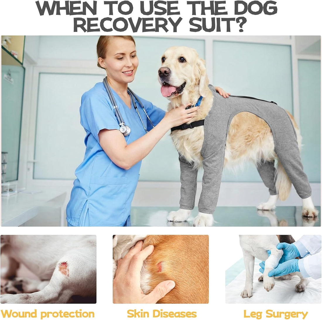 BRKURLEG 4-Leg Dog Recovery Suit, Anti-Licking Surgical Onesie