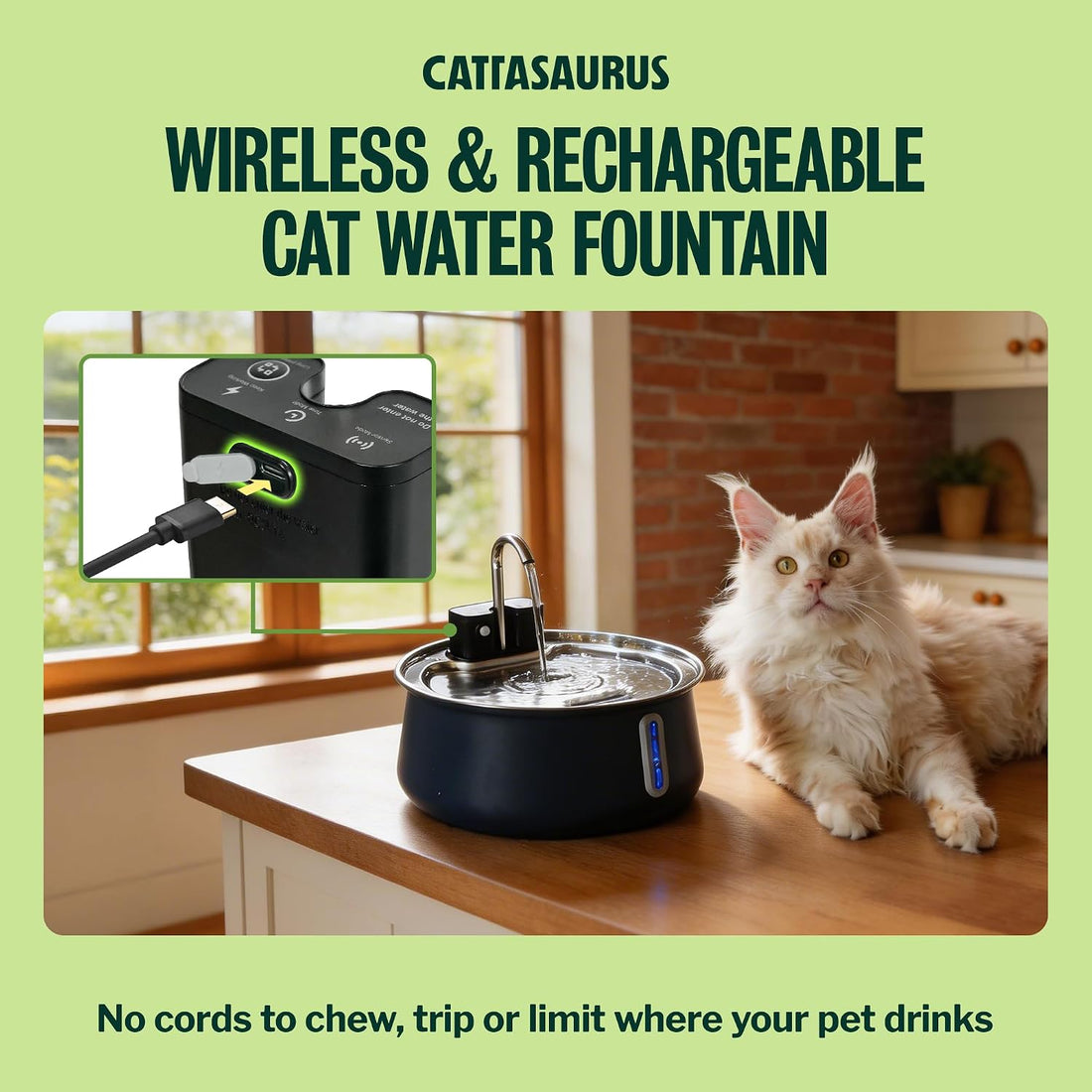 Cattasaurus 135oz Wireless Cat Water Fountain
