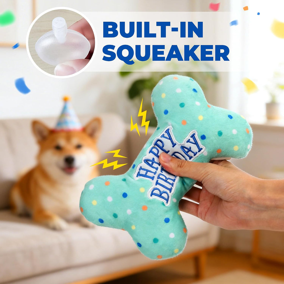 Prime Pets Dog Birthday Toys, Plush Dog Squeaky Toys