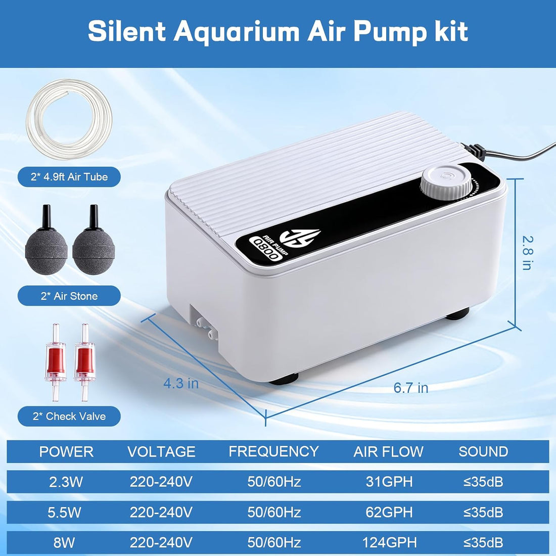 Aquarium Air Pump, Quiet Powerful Fish Tank Air Pump