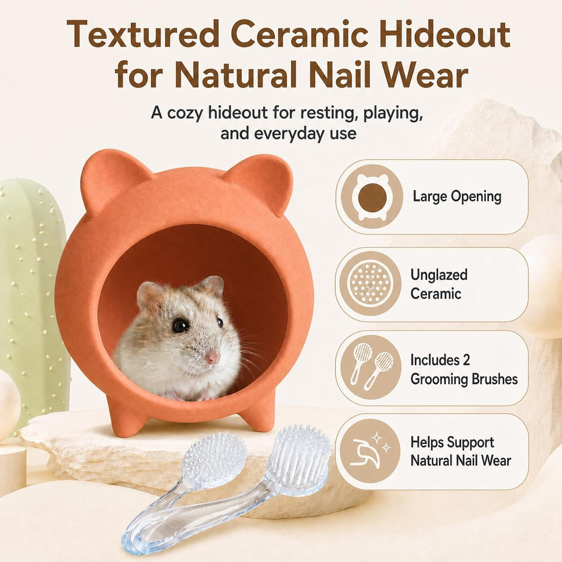 Hamster Nail Trimming House, Ceramic Hideout, White