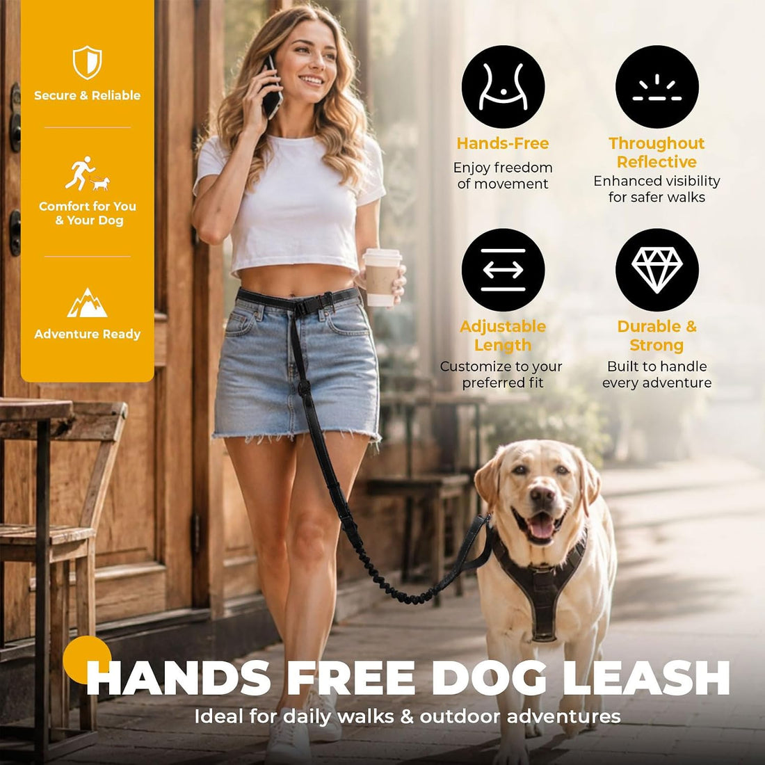 PETCARE 4 in 1 Hands Free Dog Leash with Car Seatbelt Buckle