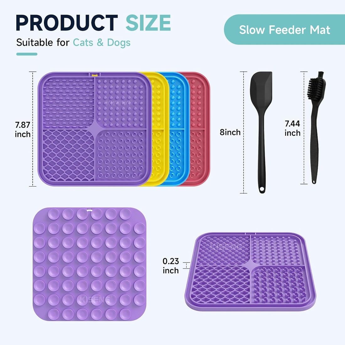 KISENGT Lick Mat for Dogs and Cats, Suction Cups, Slow Feeder, 4Pack