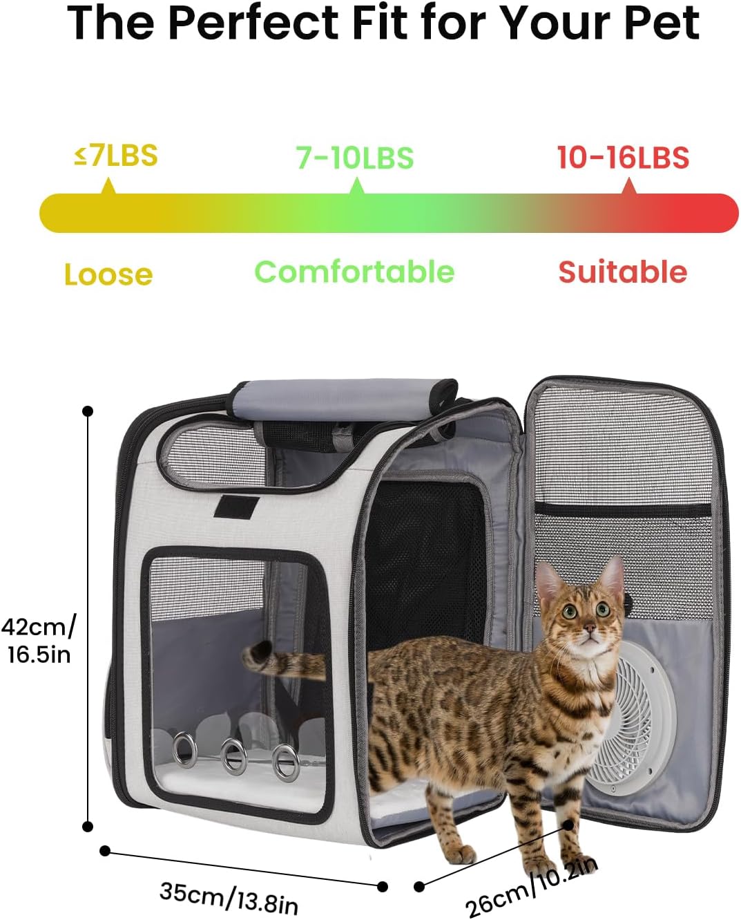 Cat Backpack Carrier with Cooling Fan & Heating Pad up to 18 lbs