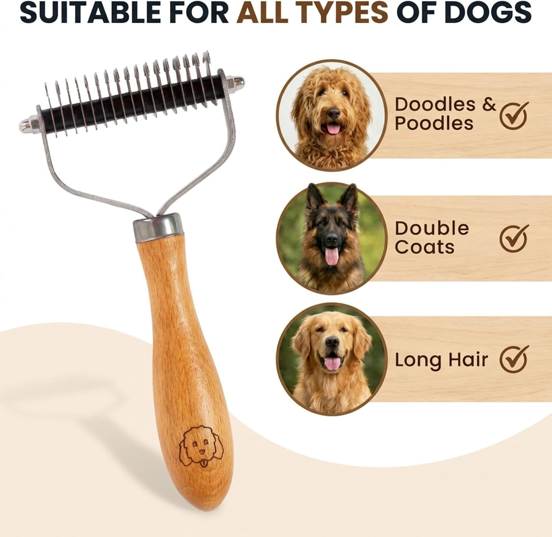 Pet Dematting Comb for Dogs and Cats with Wood Handle