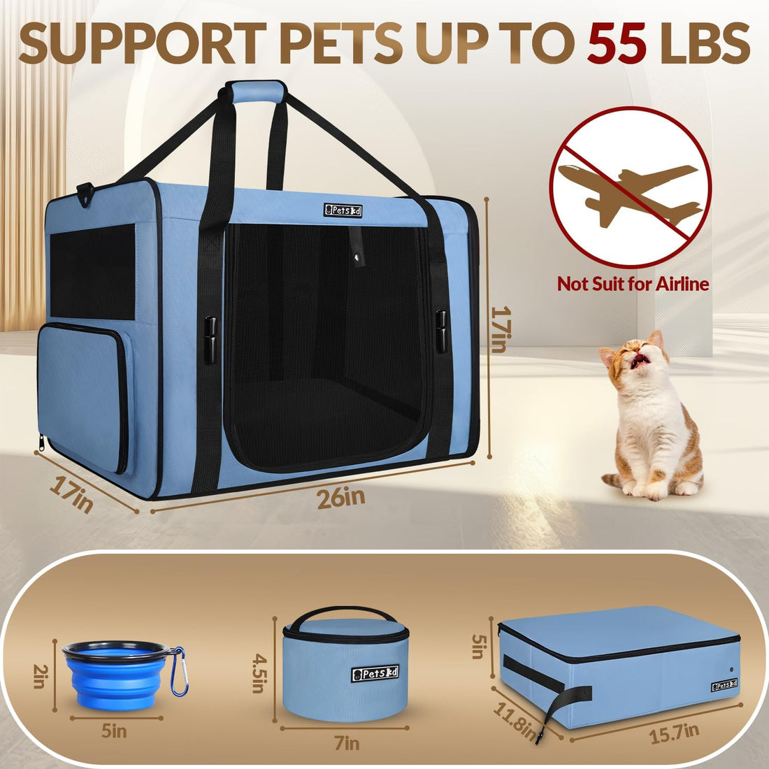 Petskd 26"x17"x17" Extra Large Cat Carrier with Litter Box