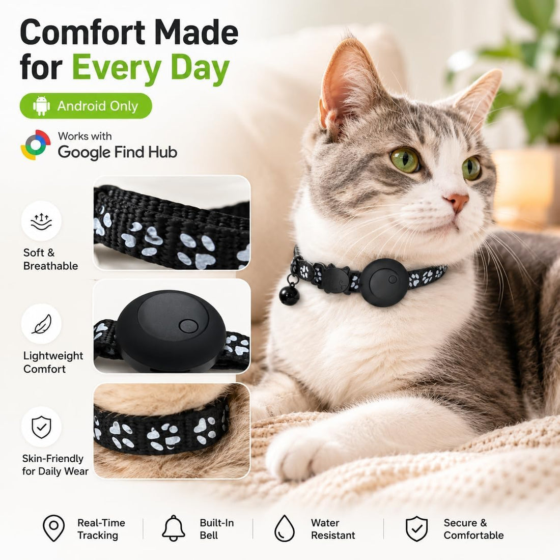 Pet Tracker,GPS Collar for Cats Smart tag,Waterproof Compatible
