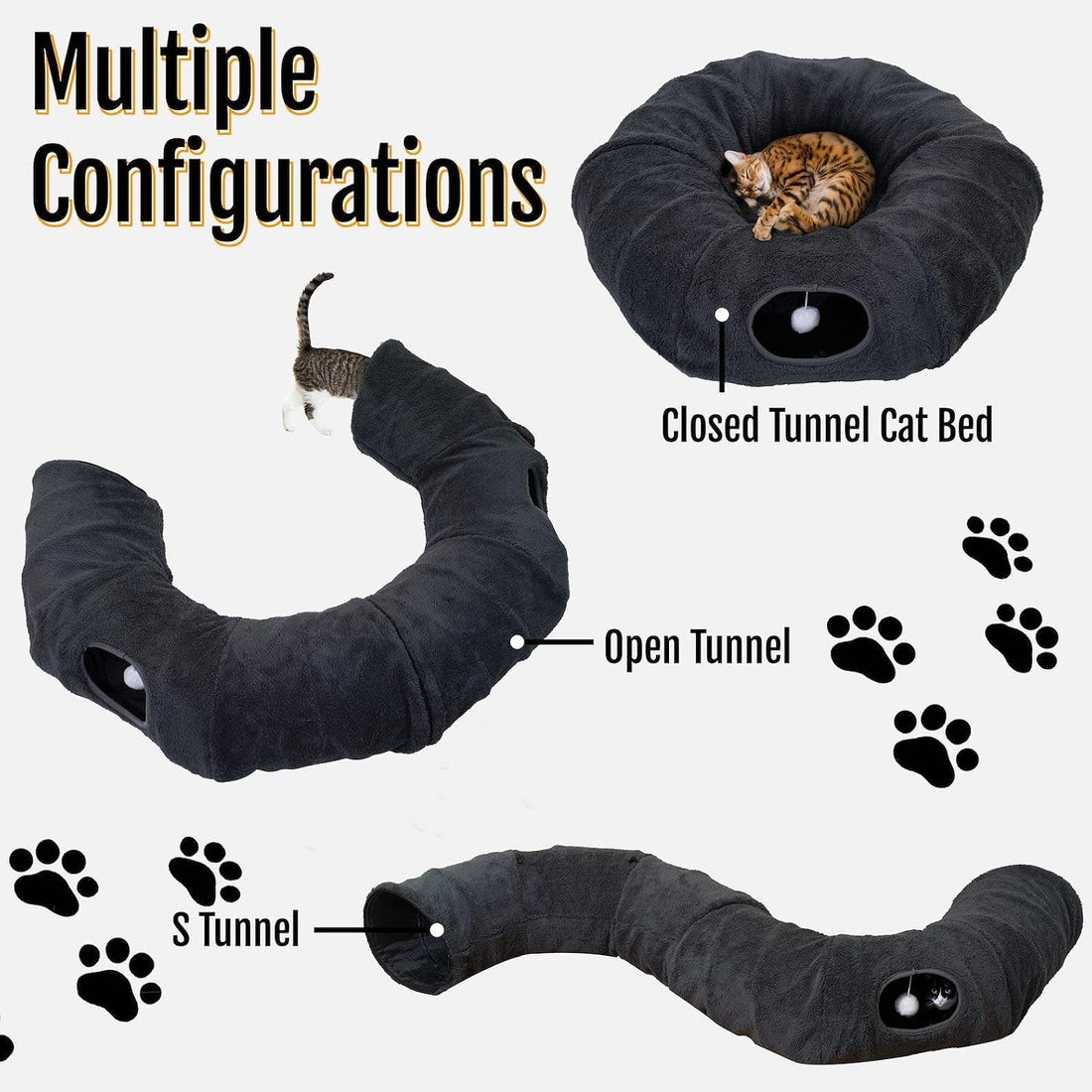 Cat Tunnel Bed with 2 Catnip Fish Toys, Interactive Cat Toys