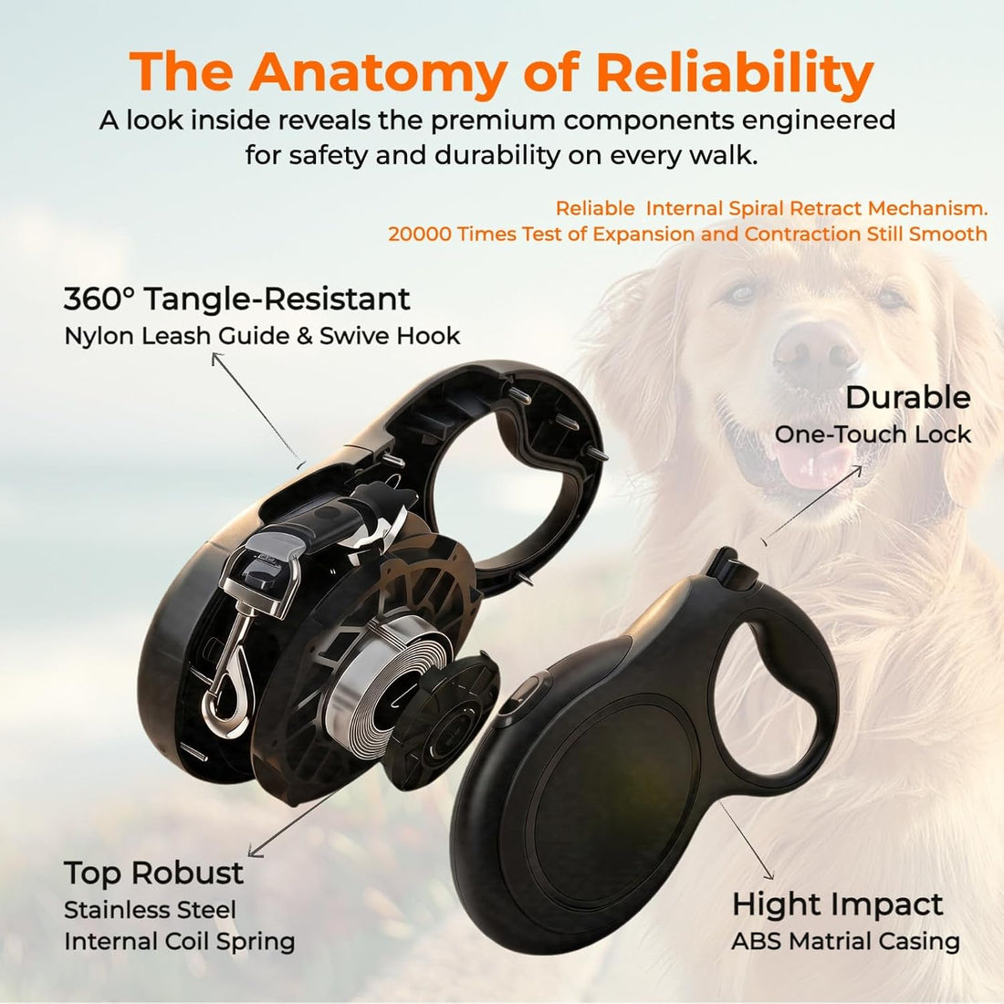 16ft Retractable Dog Leash for Medium Dogs up to 66 lbs, Black