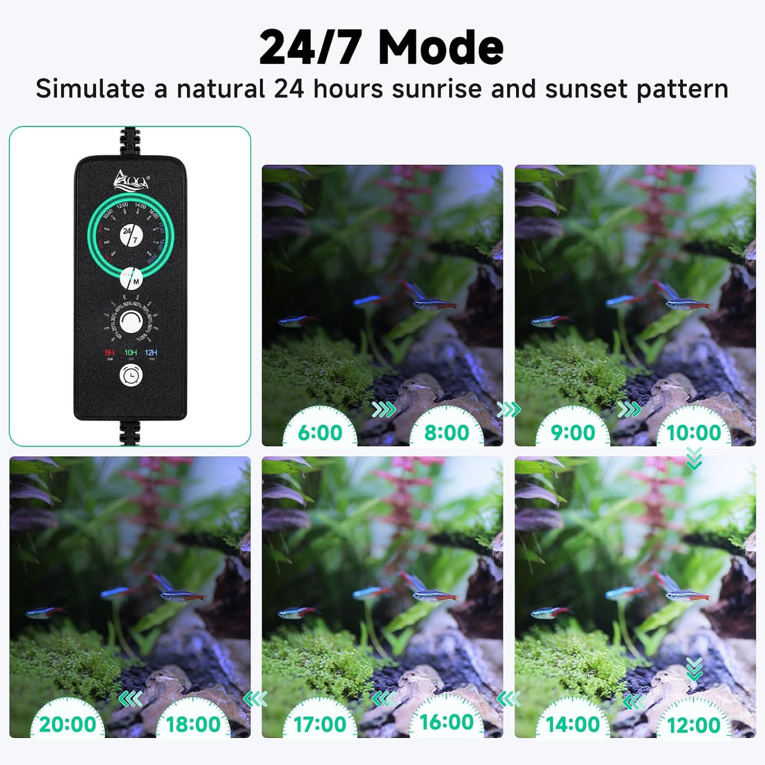AQQA LED Aquarium Light, 24/7 & DIY Mode Full Spectrum Fish Tank Light