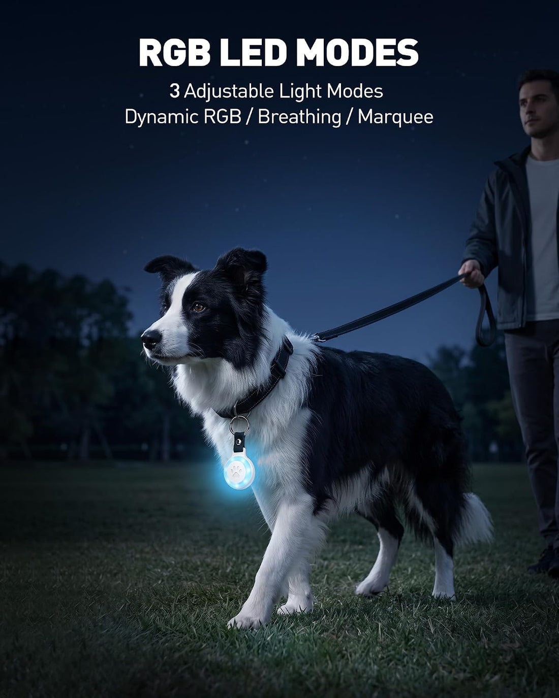 Pet Tracker for Dogs Cats, Location & LED Night Light Tag