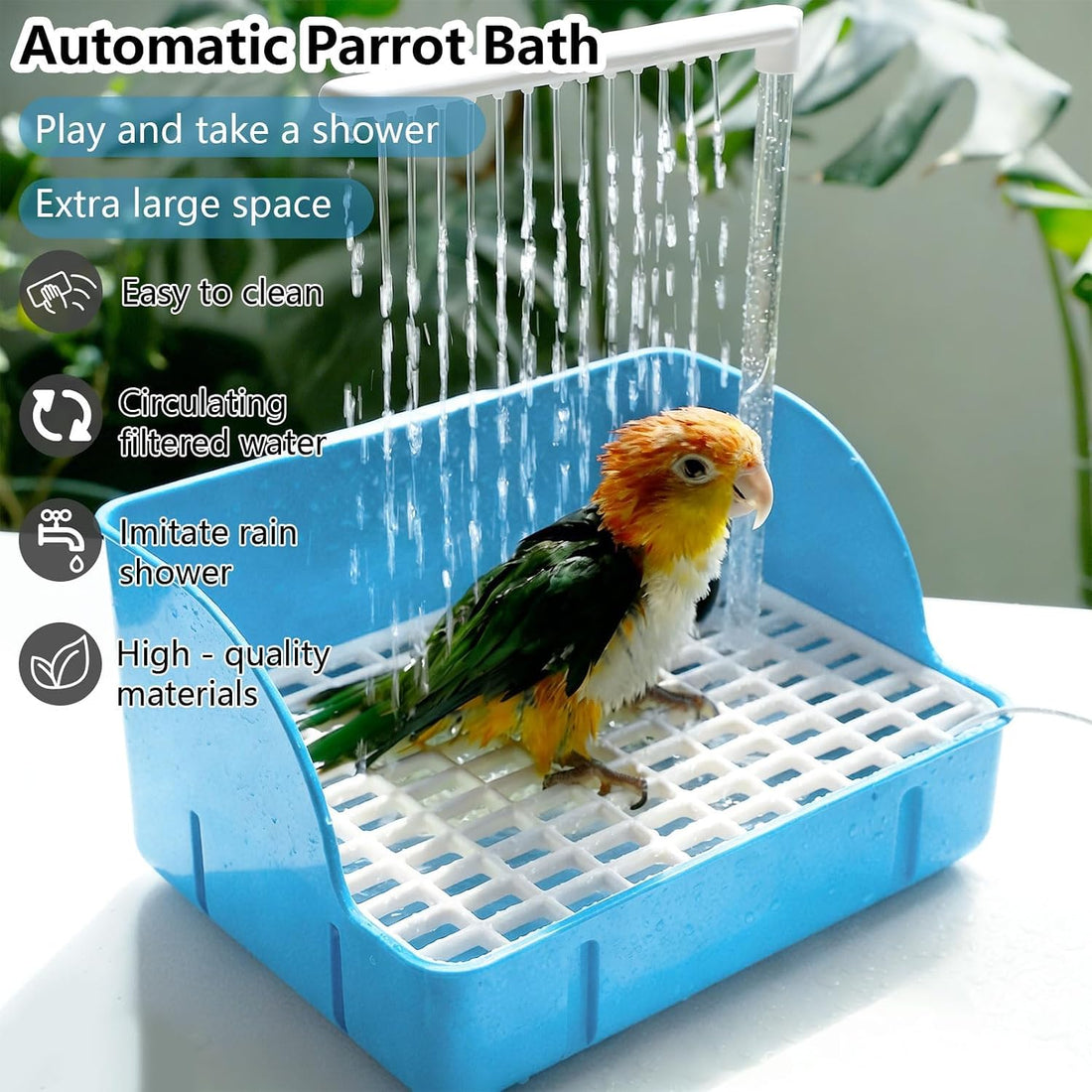 Automatic Parakeet Bird Bath Shower with Pump,Large Bird Bathtub