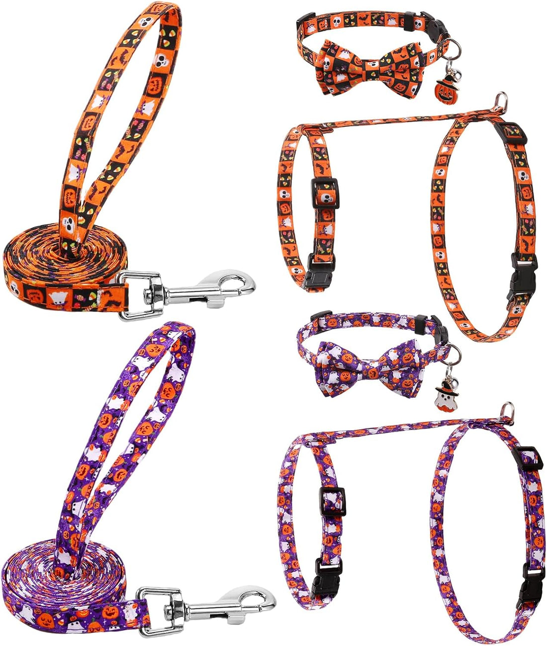 2 Pack Halloween Cat Harness and Leash Breakaway Cat Collars with Bow