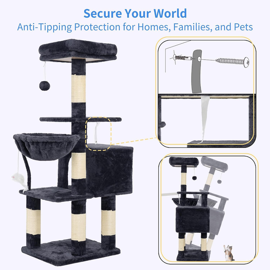 Heybly Cat Tree with Toy, Cat Tower condo for Indoor Cats