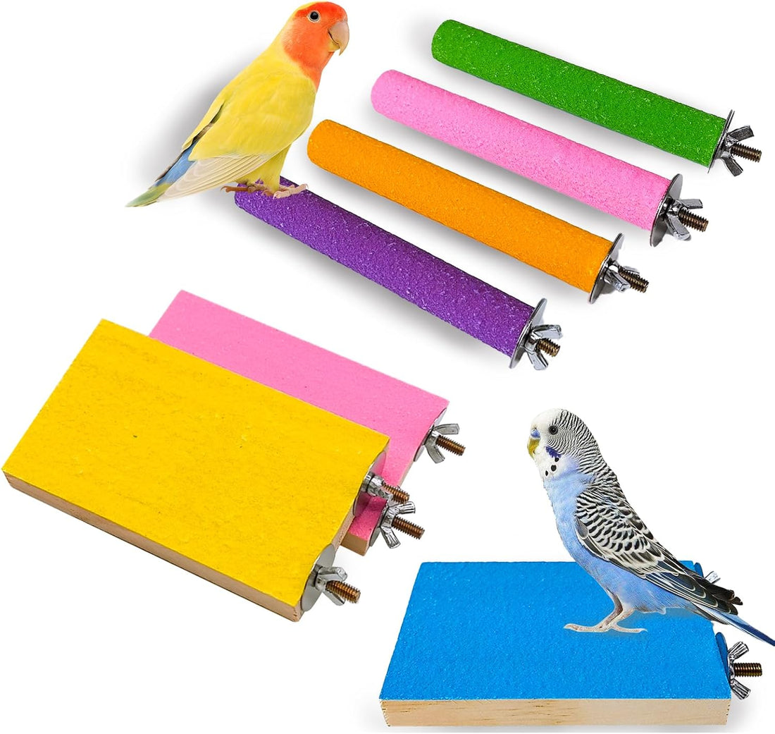 7PCS Bird Perch Stand Platform Natural Wood Parakeet Toys Cage