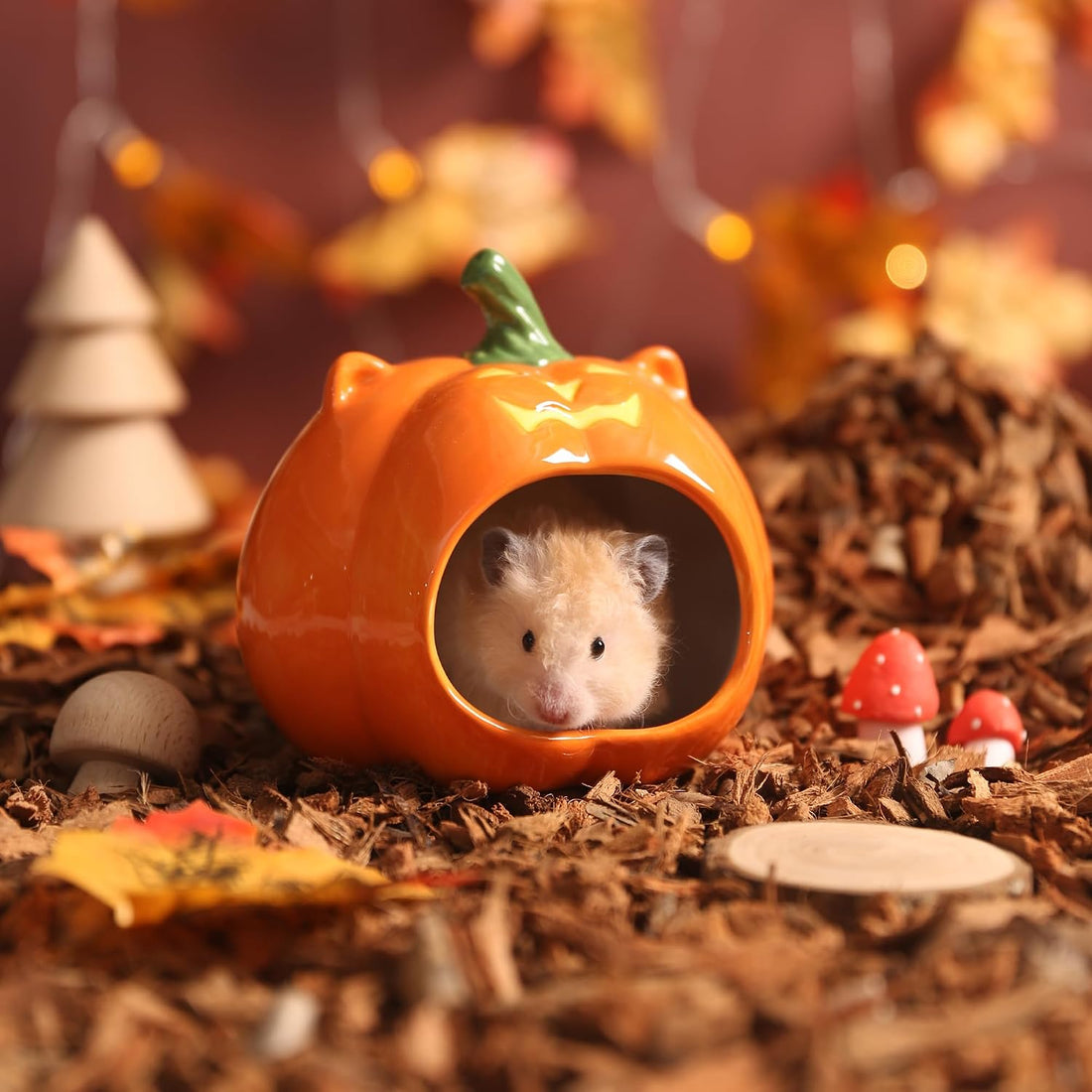 Halloween Pumpkin‑Shaped Ceramic Hamster Hideout, Small Pet House