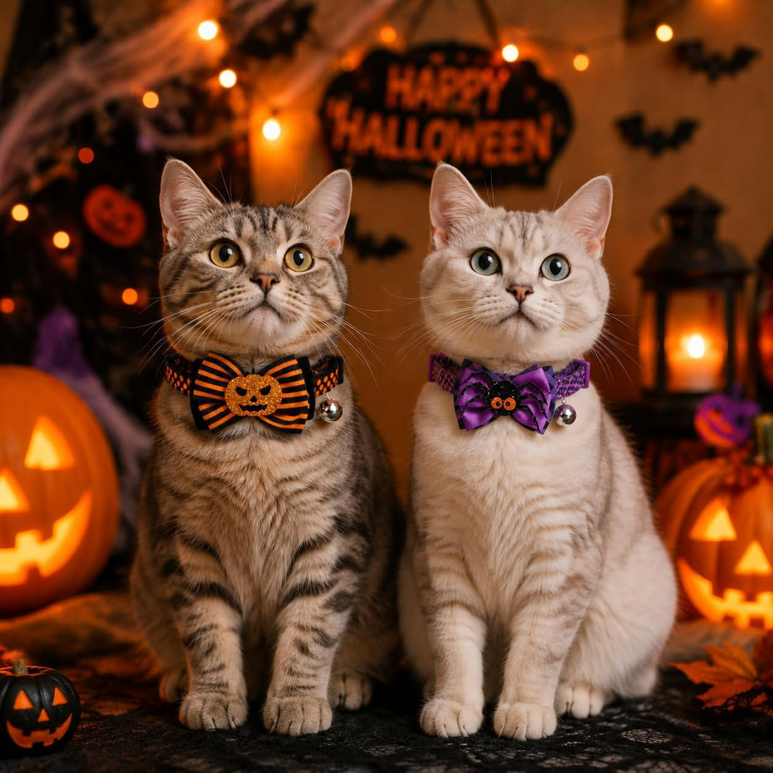 azuza 2 Pack Halloween Cat Collars with Bell