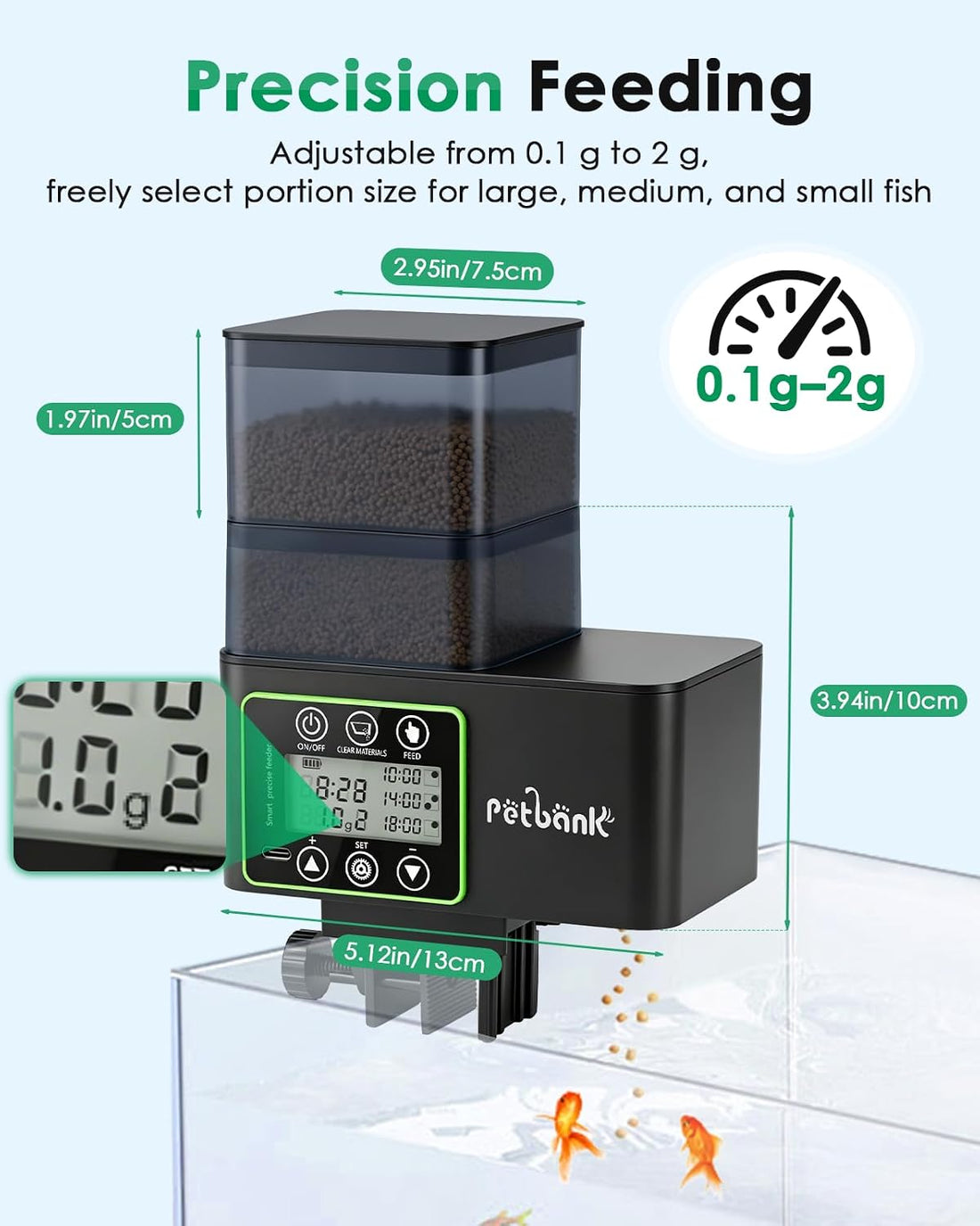 Automatic Fish Feeder for Aquarium - 0.1-2g Precise Portion Control
