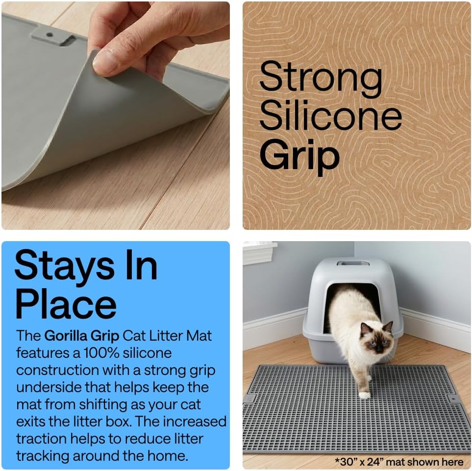 GORILLA GRIP Cat Litter Mat, Dual Layer Silicone Tray, 24x15