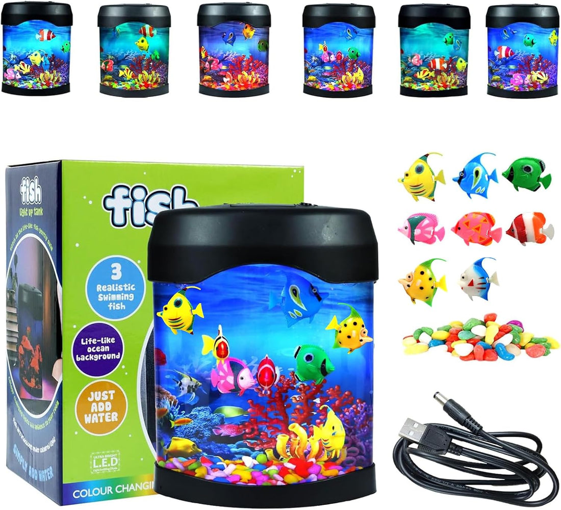 Fake Fish Tank Night Light, 6 Color Changing Aquarium Lamp with 8
