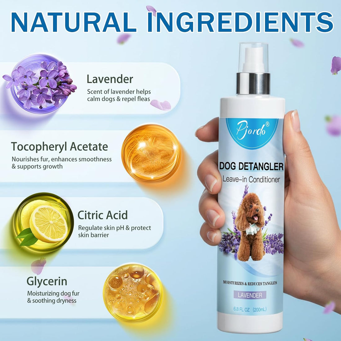 Pjordo Dog Detangler Spray, Natural Dog Leave in Conditioner Spray