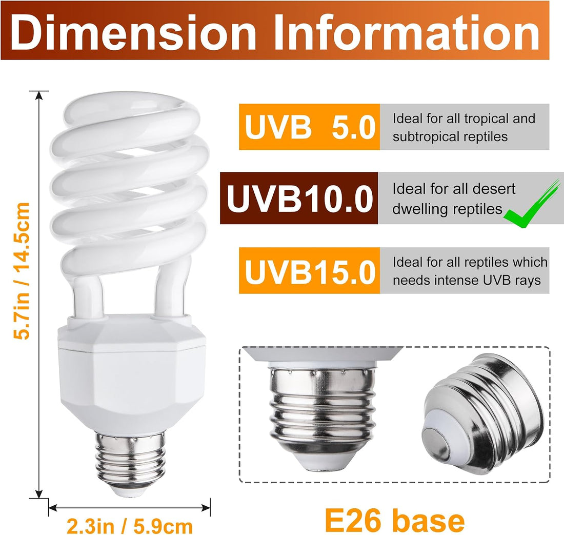 UVB Reptile Light Bulb 10.0, 23W UV Spiral Compact Florescent