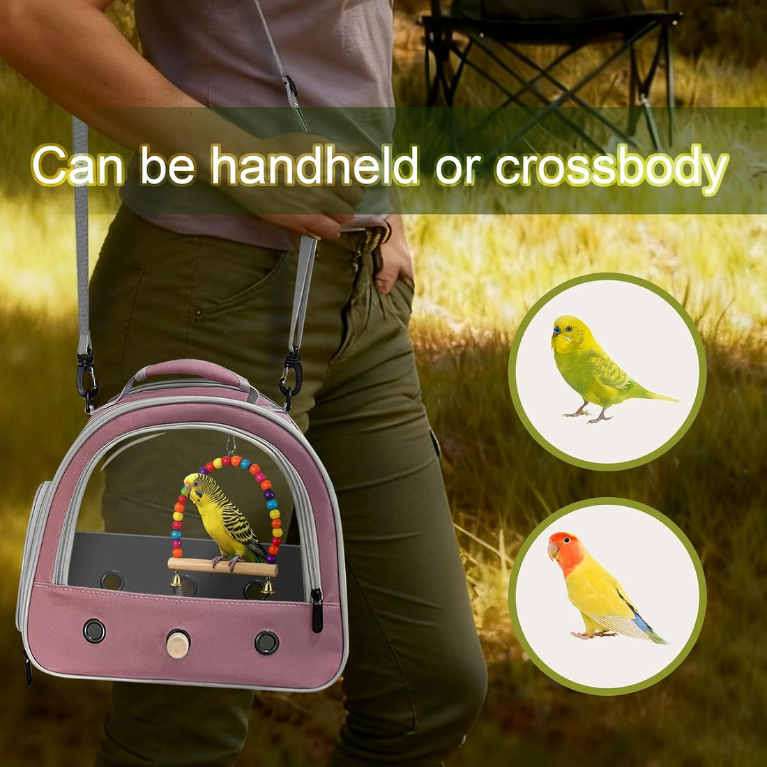 Portable Parrot Travel Cage Carrier with Small Swing Toy&Cage