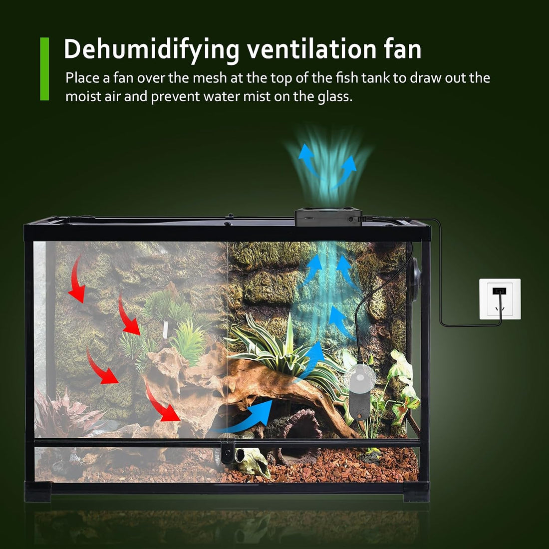 Reptile Tank Fan with Thermometer & Hygrometer | LED Display