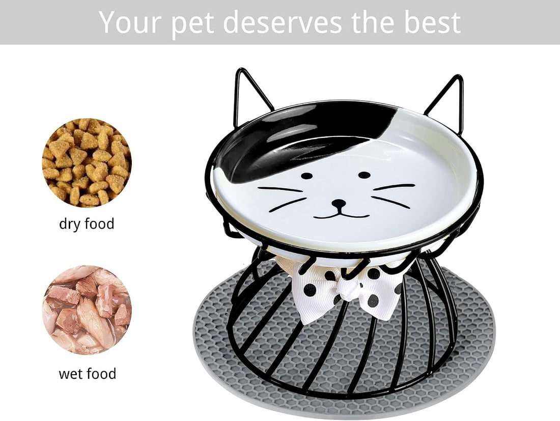 TRUNDISAN Elevated Cat Food Dish, Ceramic, Non-Slip Stand