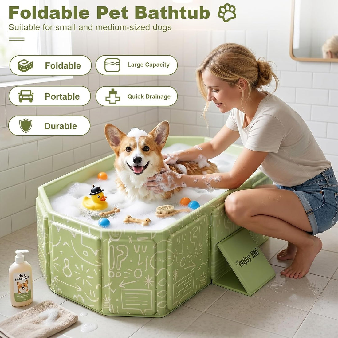 Foldable Dog Bathtub for Small to Medium Dogs & Cats