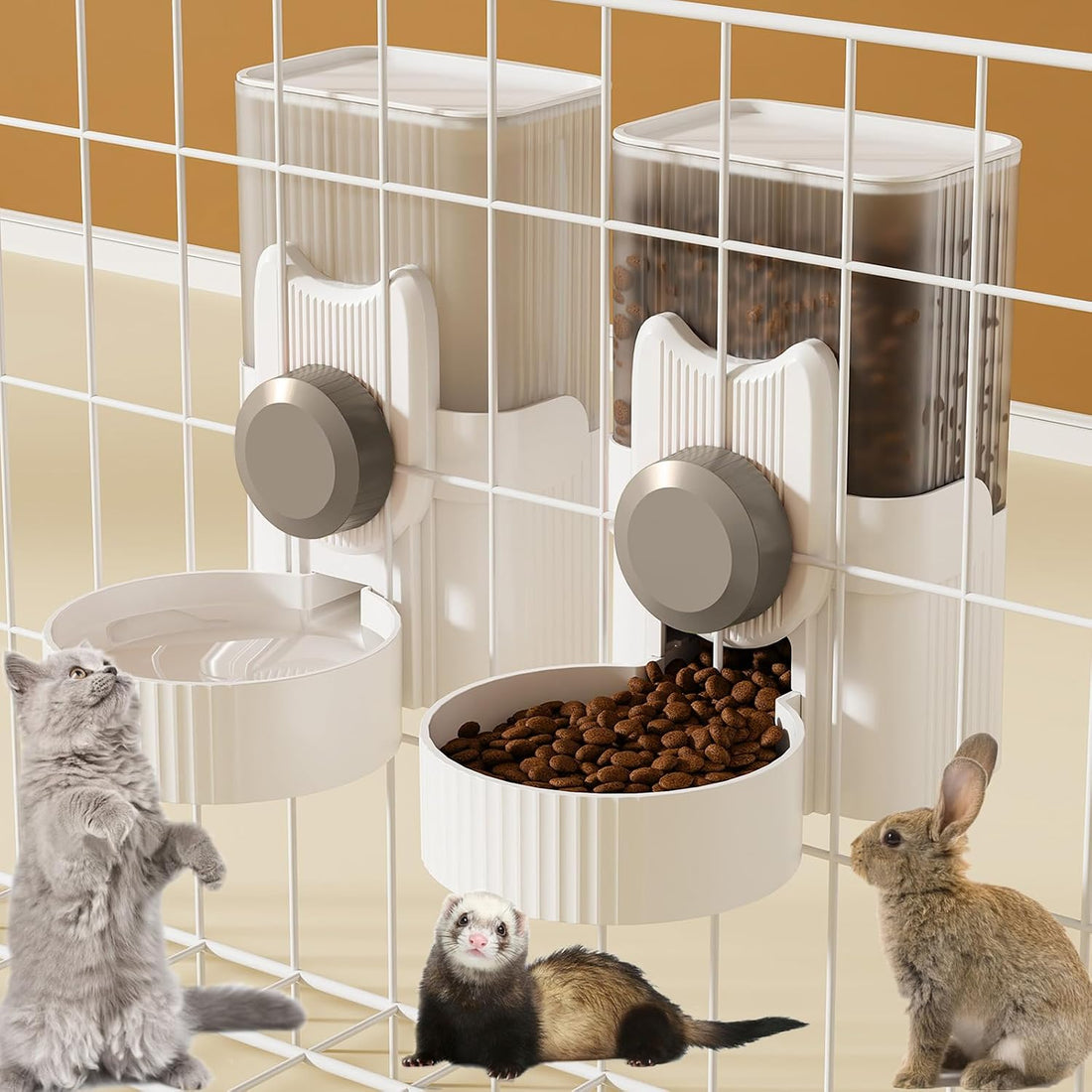 Lemtrflo Rabbit Water Dispenser, Cage Automatic Hanging Bunny Feeder