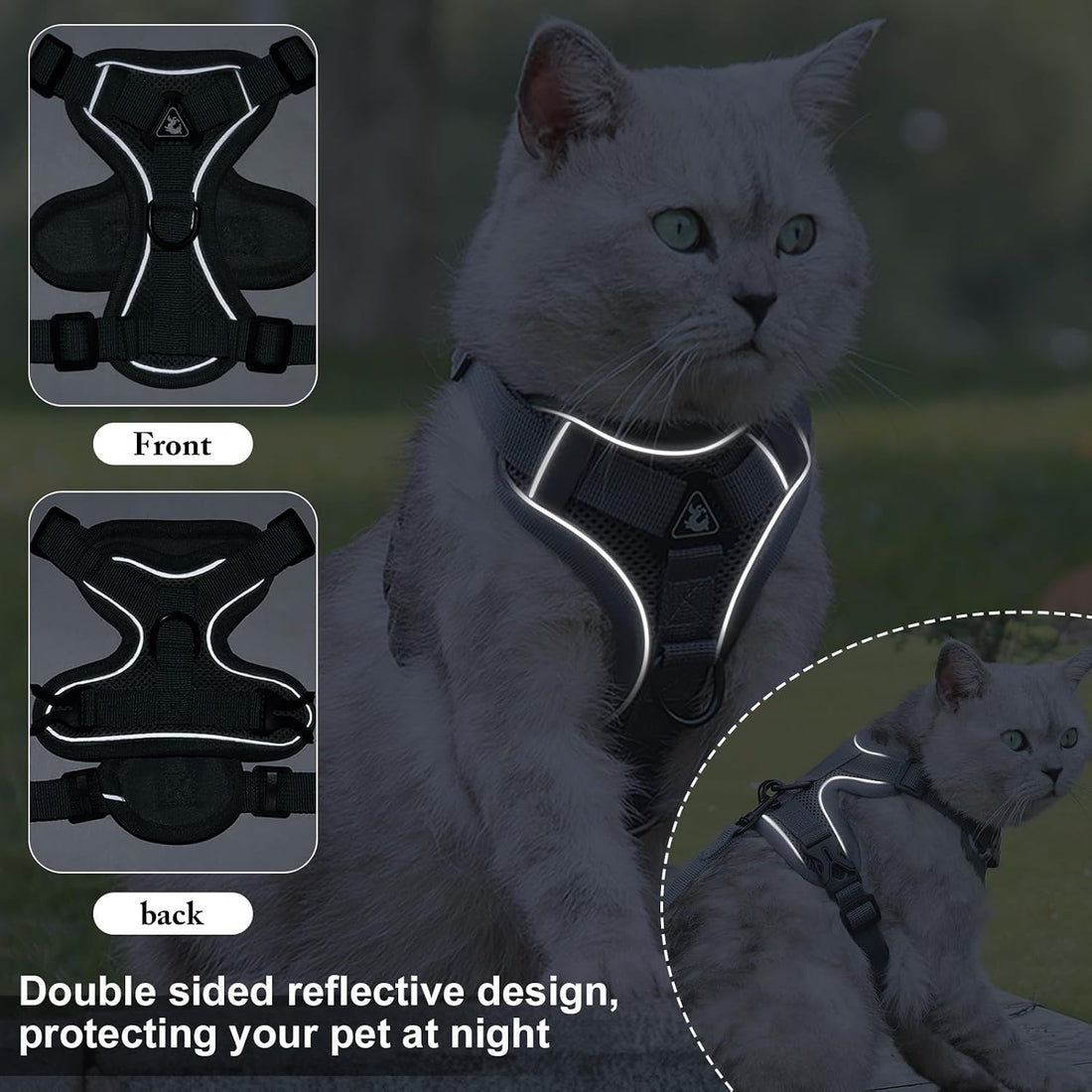 XL Cat Harness Escape Proof for Heavy Cats Adjustable for Extra Large
