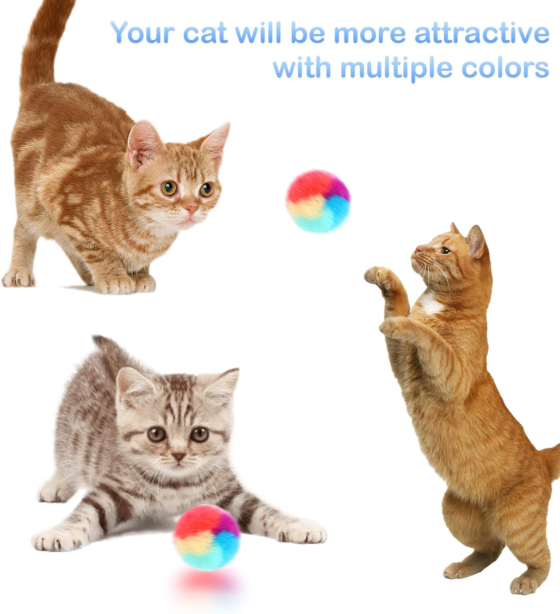 KALIONE 30 Pcs Soft Plush Cat Ball 1.2-inch Rainbow Cat Toy Balls