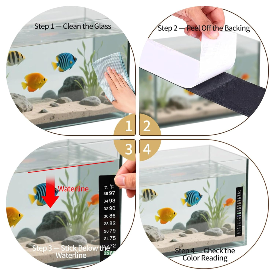 12 Pack Aquarium Thermometer Strips, 39-97℉ Fish Tank Thermometer Tape