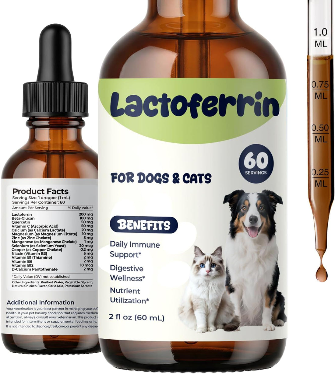 Lactoferrin Liquid Supplement for Dogs & Cats, Daily Immune Support