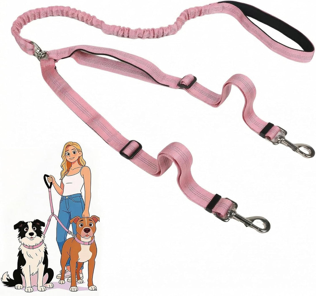Double Leash for Two Dogs, No Tangle Bungee Dog Leash