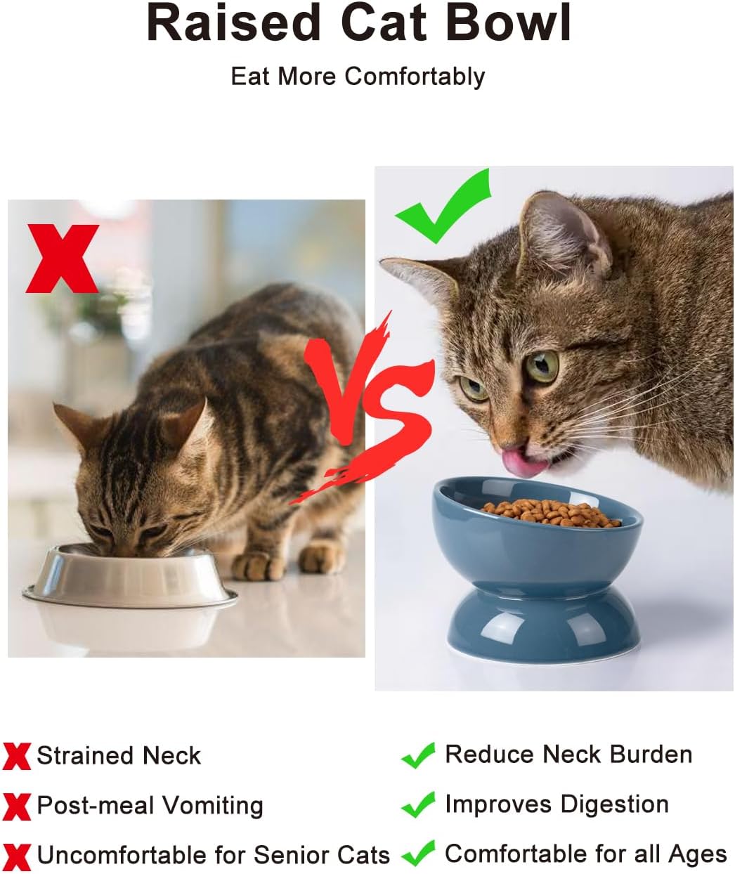 ABRUTY Cat Water Bowl, 16 OZ Ceramic Elevated Cat Bowls