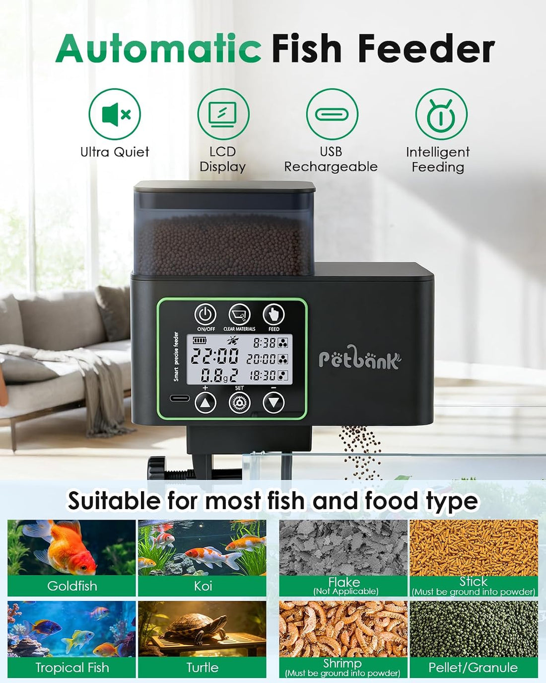 Automatic Fish Feeder for Aquarium - 0.1-2g Precise Portion Control
