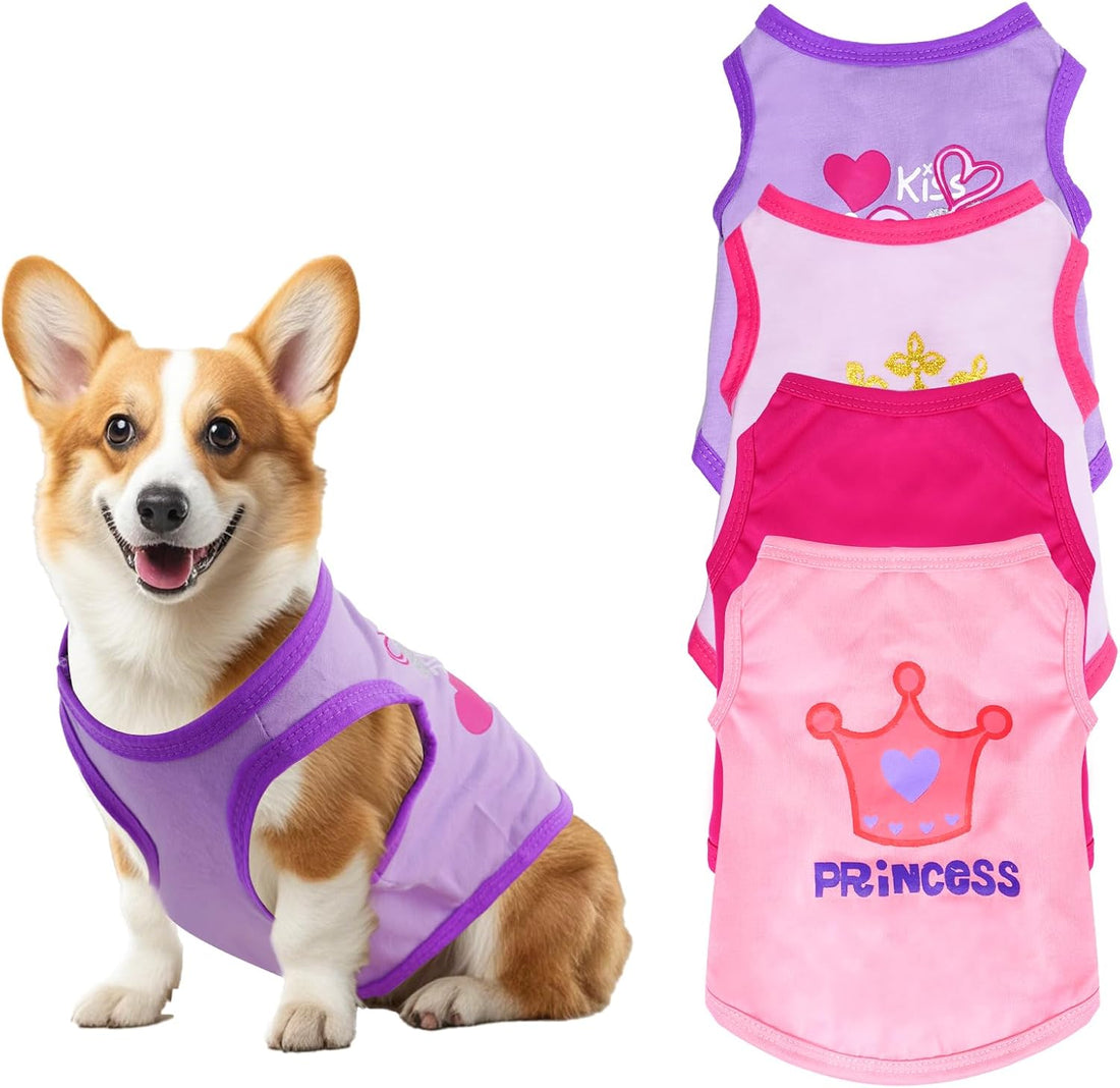 4Pack Dog Shirts Summer Printed Puppy Clothes Sleeveless for Dogs
