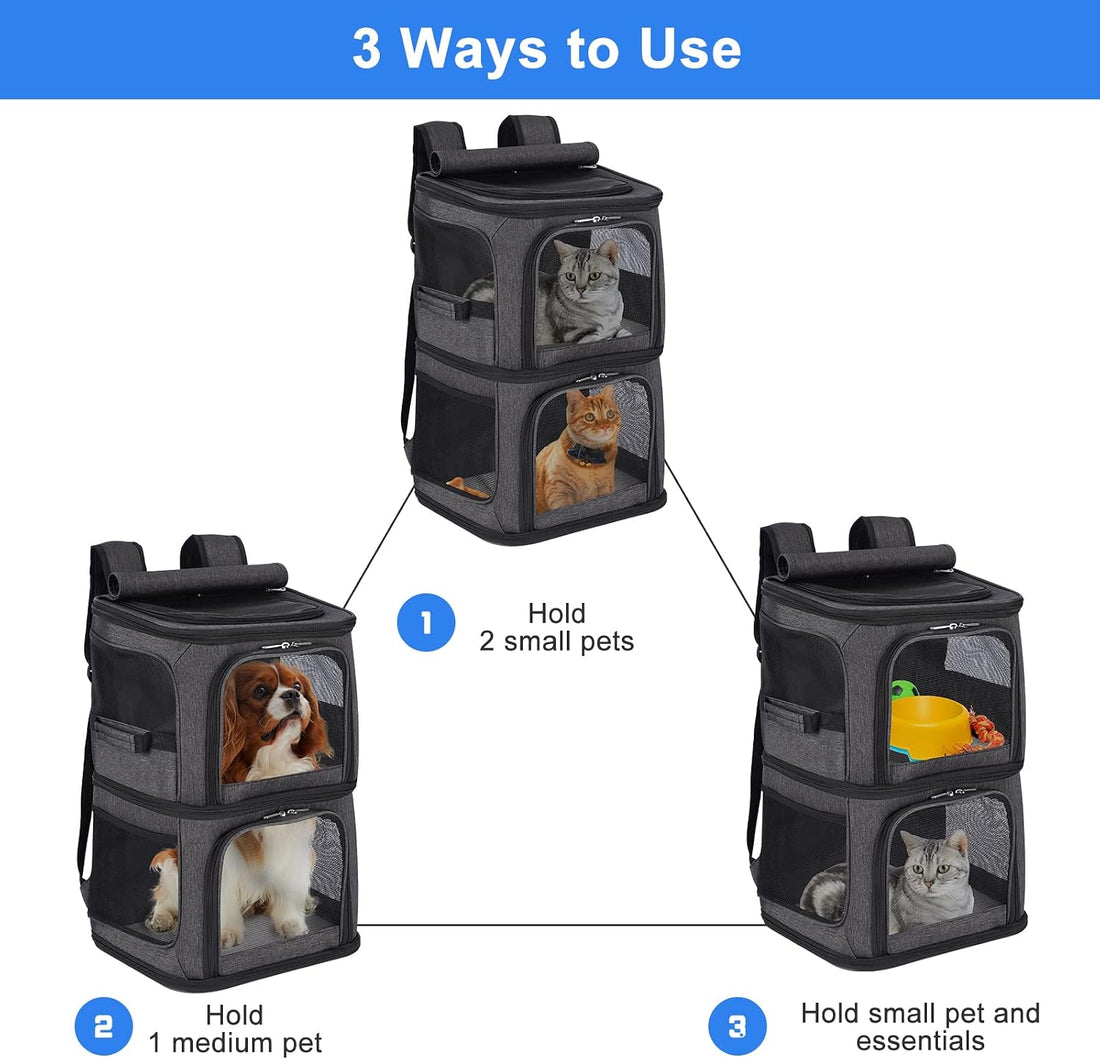 2-in-1 Double Pet Carrier Backpack for Small Cats & Dogs